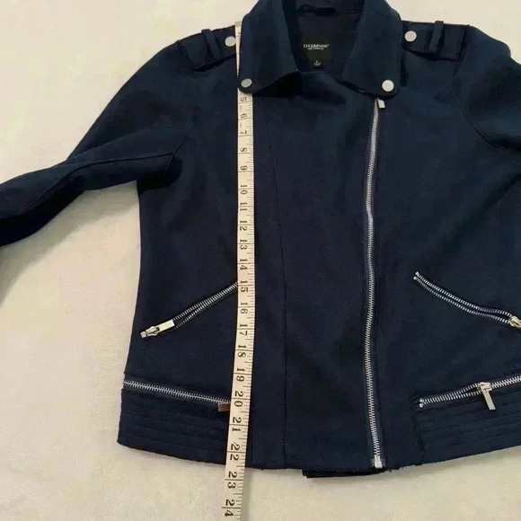 Liverpool Los Angeles Mystic Navy Moto Jacket Faux Suede Zips Women’s Size Small - Picture 12 of 14
